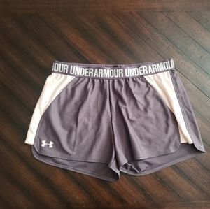 Womans Under Armour gray and pink running shorts size large